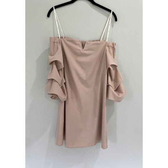 J.O.A. Kali Blush Pink Off-the-Shoulder‎ Mini Dress Size Small Bishop Sleeve - Picture 4 of 7